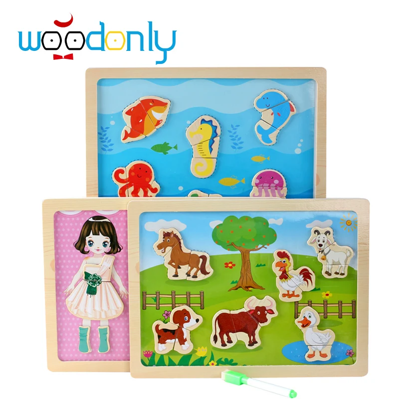 

Multifunctional Wooden Toys Educational Baby Magnetic Puzzle Cartoon Marine Farms Children Kids Jigsaw Baby Drawing Sketchpad