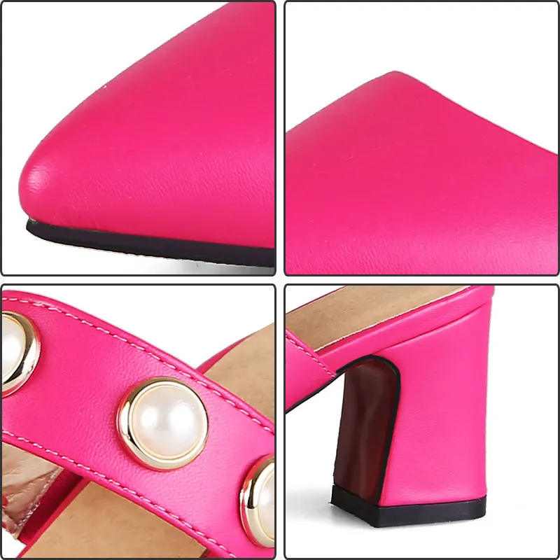 Fanyuan Fashion Pearl decoration Outside Slippers Comfort Solid High Heels Women Shoes Summer Pointed toe Female Mules Slides Fanyuan Fashion Pearl decoration Outside Slippers Comfort Solid High Heels Women Shoes Summer Pointed toe Female Mules Slides