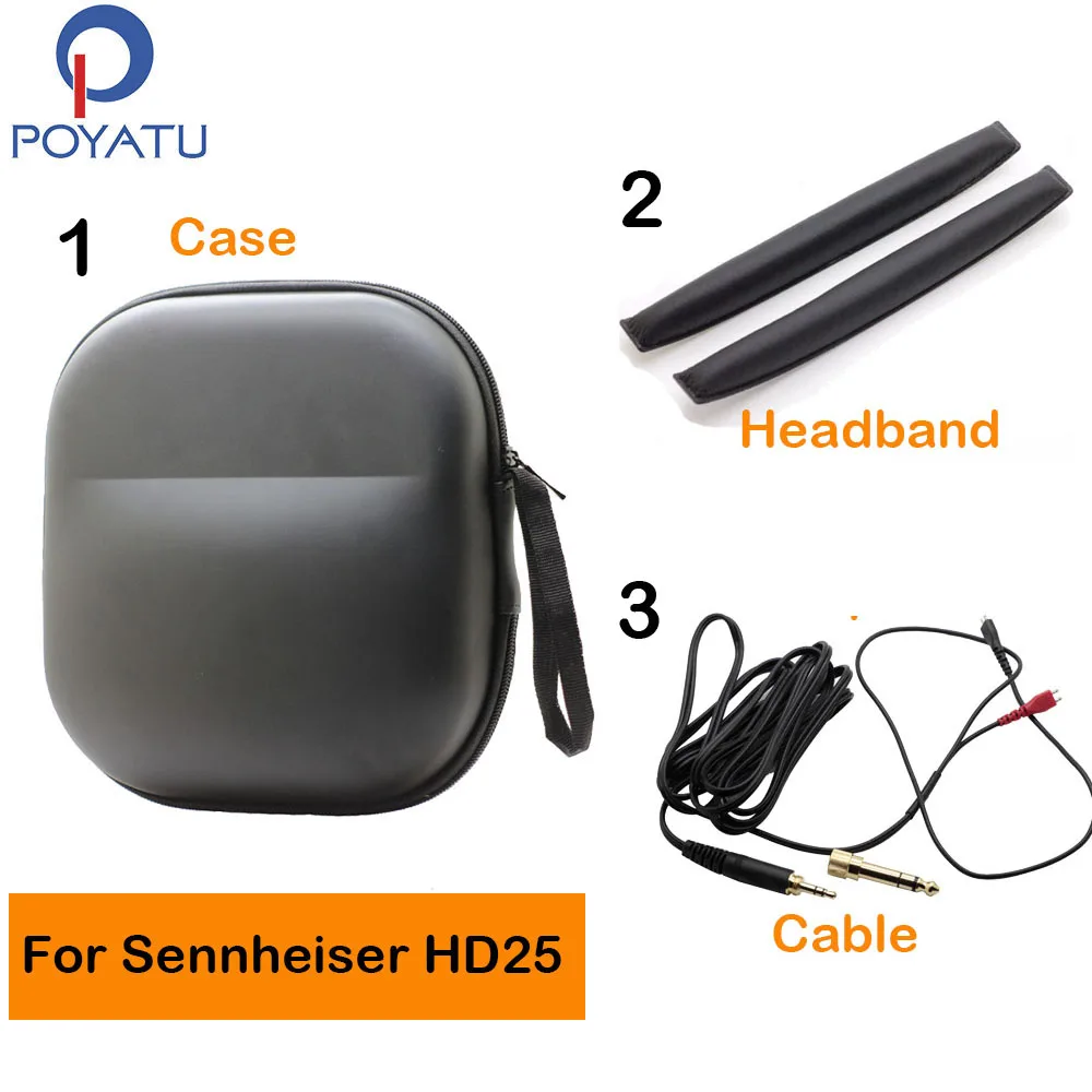 POYATU Headphone Replacement Cable For Sennheiser HD25 HD25-1 Headphone Carry Case Pouch Earphone Earbuds Replacement Headband