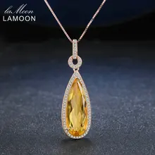 Lamoon Lujo Lágrima Natural Citrino Esterlina 925 Joyería de Las Mujeres Collar de Cadena Pendiente de Plata S925 LMNI042
