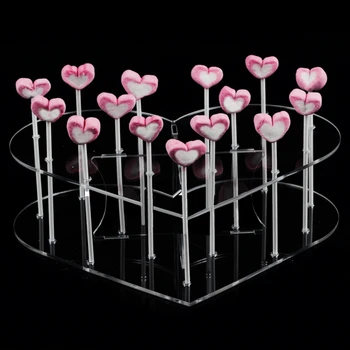 

Behogar 15 Hole Clear Acrylic Heart Shaped Cake Pop Lollipop Display Stand Server Decoration Holder Dessert Base Cupcake Shelf