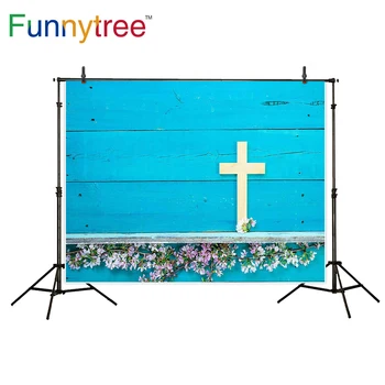 

Funnytree photography backdrops blue wood wall yellow cross vintage classic flowers wedding newborn background photophone