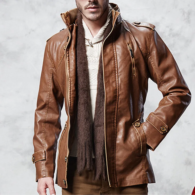 2018 Autumn Winter Mens Causal Leather Jackets Slim Fit