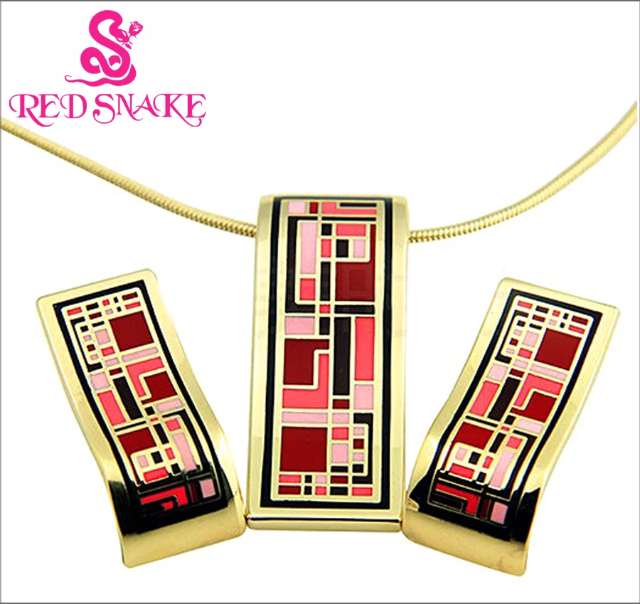 RED SNAKE new design gold plated colorful Geometry pattern Rectangular shape font b earrings b font