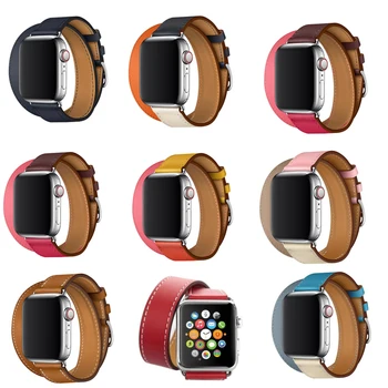 

For iwatch Double Tour Genuine Leather Strap Wrist Band For Apple Watch strap series 5 4 3 2 1 herm Bracelet 40mm 44mm