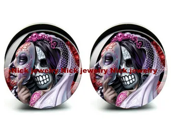 

Brand new 6-25mm black acrylic ghost bride image screw ear plug gauges ear expander punk piercing jewelry mix 10 sizes NASP-227