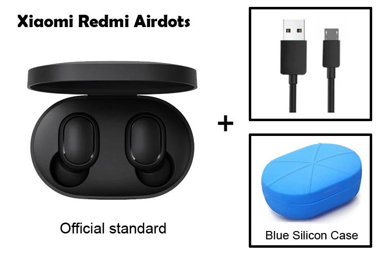 В Xiaomi Redmi Airdots Bluetooth 5,0 TWS беспроводные Bluetooth наушники стерео бас с микрофоном наушники - Цвет: Add Cable Blue Case