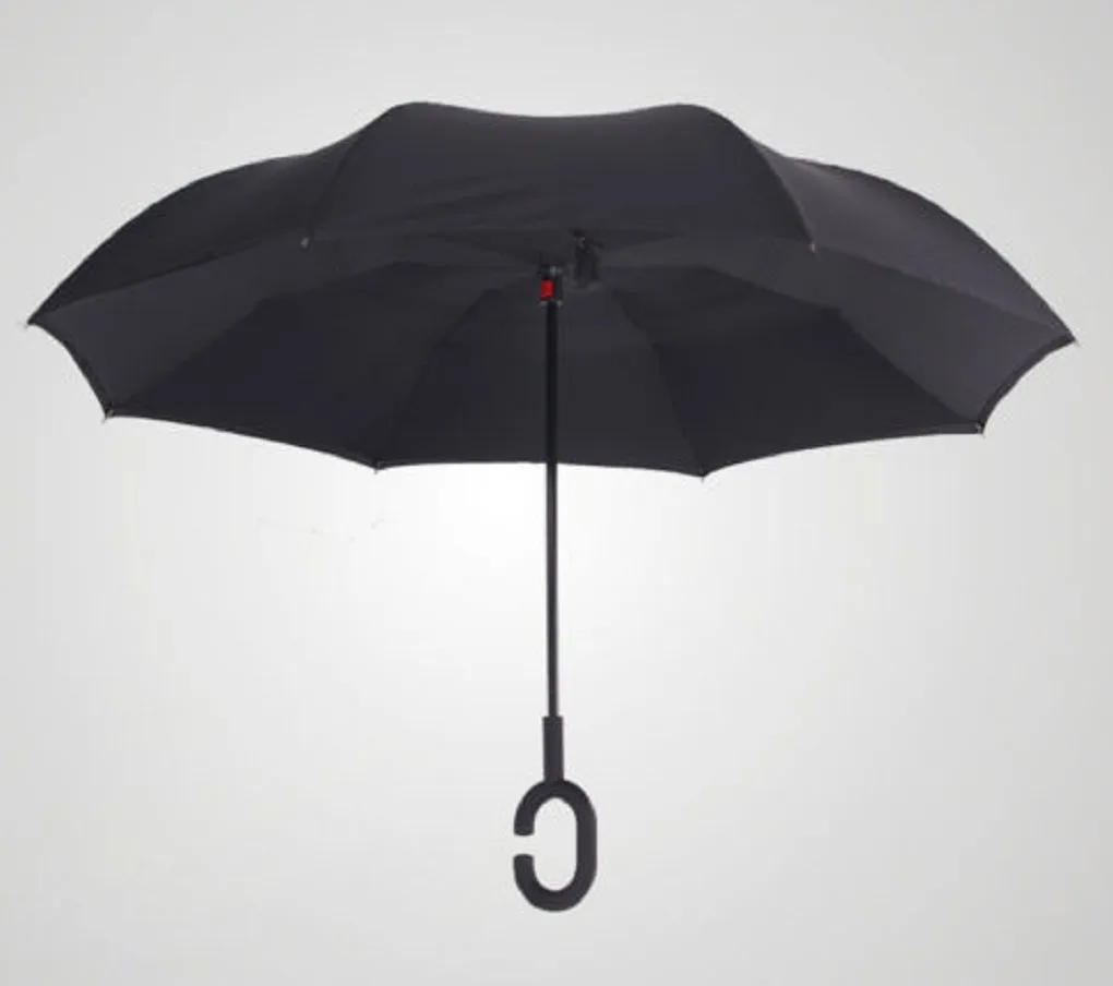С-ручка унисекс двойной слой/вверх дном/Обратный открытие зонтик дождь 4 цвета зонтик