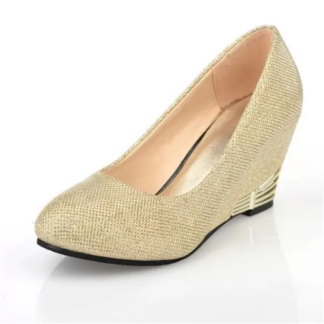Women Wedge Shoes Golden High Heels For S Round Toe Cute Wedding Women Wedge Shoes Golden High Heels For S Round Toe Cute Wedding Whole