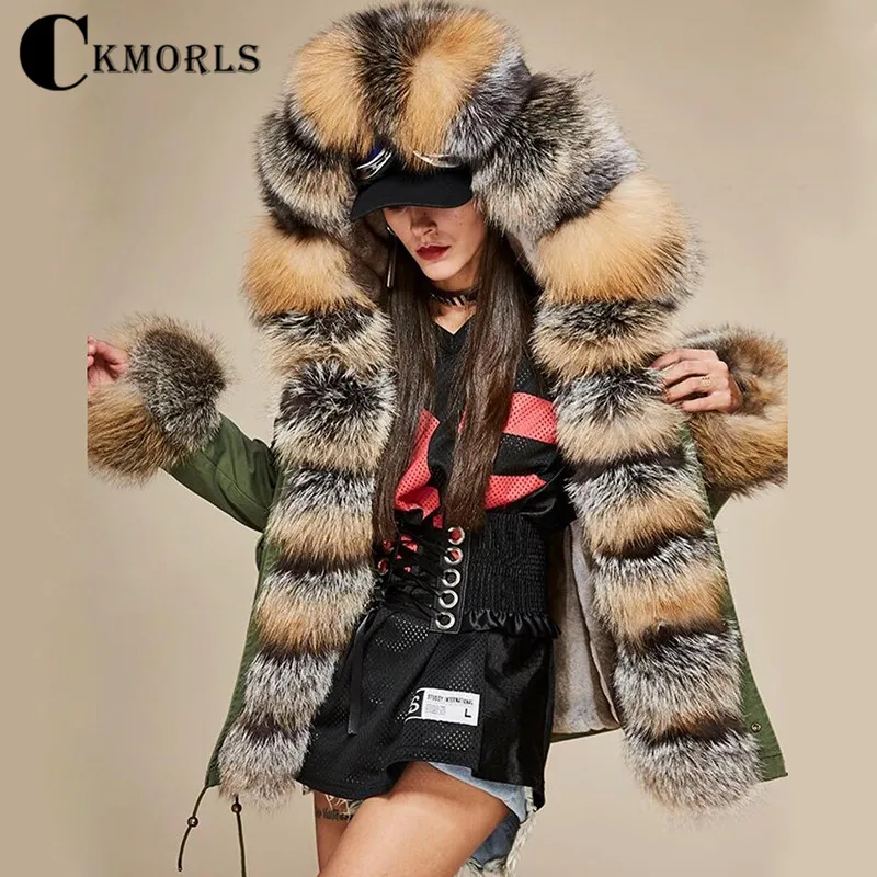

CKMORLS 2018 New Real Fox Fur Parkas For Women Winter Jackets With Fur Collar Casual Coat Natural Fox Fur Long Plus Size Parkas