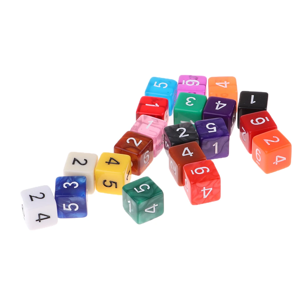 20pcs 6 Sided Dice Set With Numbers Party Table Game Kids Math Practice Multi-color Translucent Polyhedral Dice Bulk for Family
