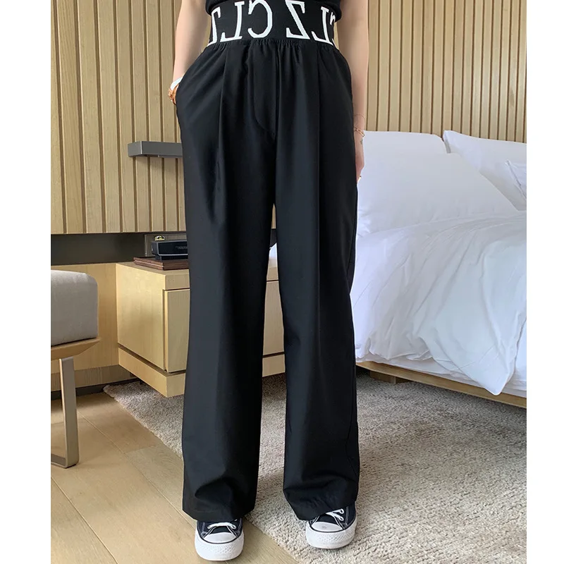 

2019 Summer New Pants Invincible Thin! Put It on And It's Long Legs Black Straight Letter Full Length Pants Women