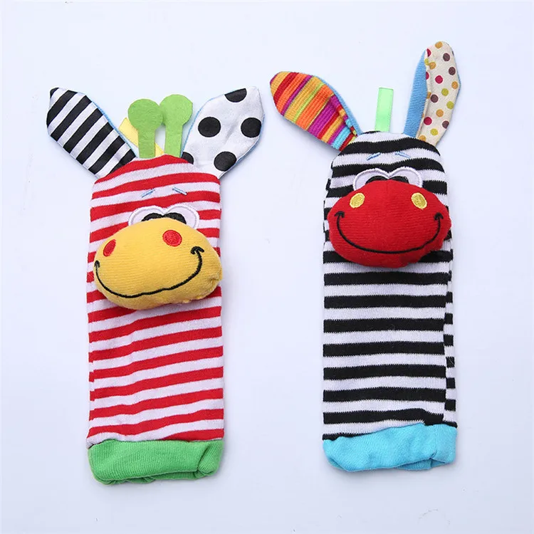 Newborn Baby Toy Baby Rattles Toys Animal Socks Wrist Strap with Rattle Baby Foot Socks Wrist Strap Cartoon Educational Toys