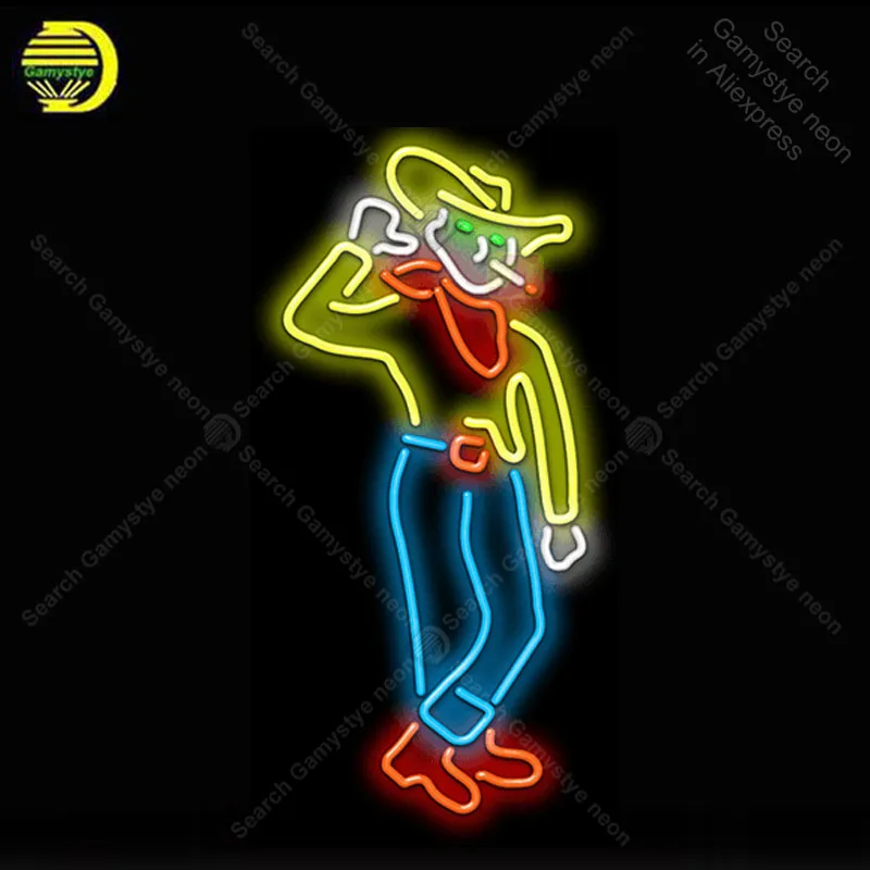 Neon sign Cowboy with smoke Light Sign Bulb Decor Store lamp great gift luminoso Atarii Dropshipping for sale | Лампы и освещение