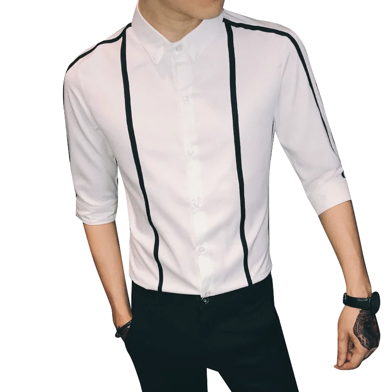 

2019 summer social personality handsome decent guy style male 5 points sleeve shirt Slim hair stylist sleeve shirt