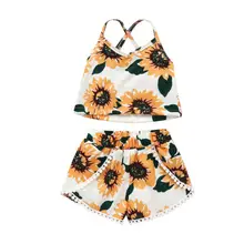 Одежда для маленьких девочек от 1 до 4 лет жилет без рукавов с подсолнухами топы, шорты, комплект одежды