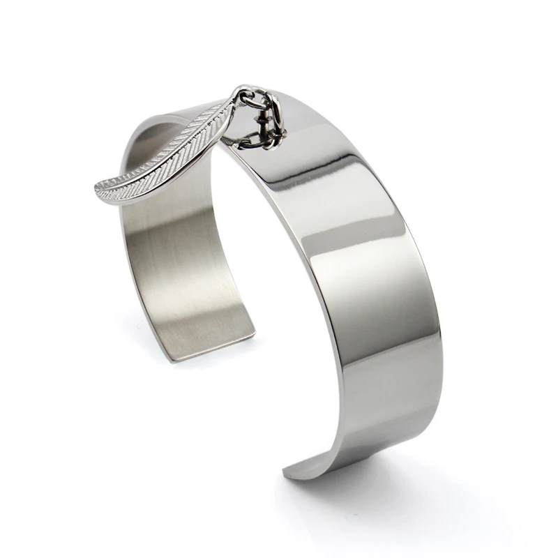 Мода Открыть Браслет манжета простой серебряный браслет с подвеской лист Femme Jewelry