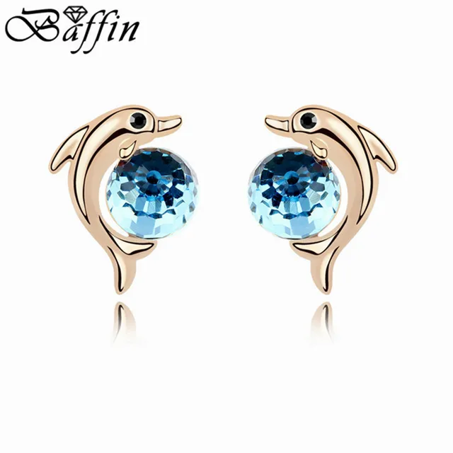 Fashion Crystal Dolphin Stud Earrings Gold Color For Women Fashion Crystal Dolphin Stud Earrings Gold Color For Women Made With Austria Elements