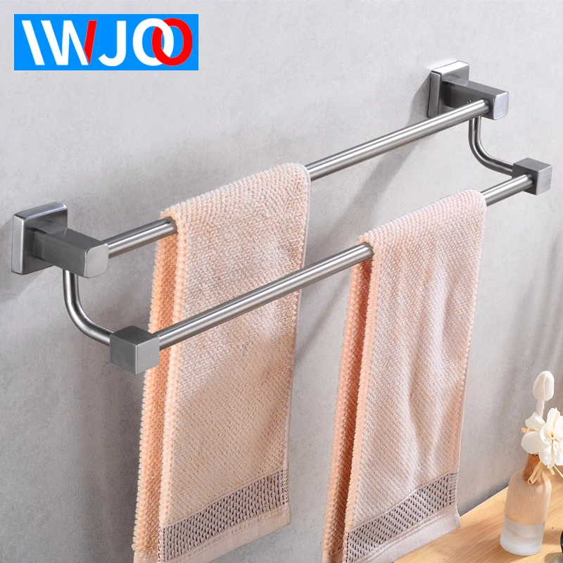 

Towel Holder Stainless Steel Towel Rack Hanging Holder Single Towel Bar Wall Mounted Robe Storage Shelf Bathroom Accessories