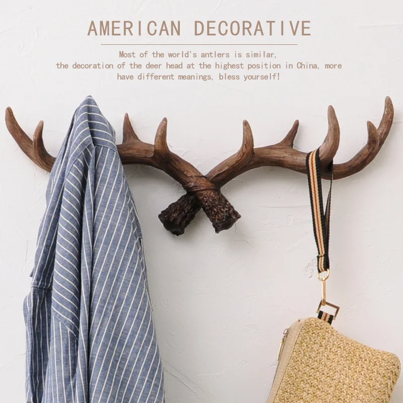 

Novelty Wildlife Deer Antlers Rack Decorative Wall Hook Hanger Home Coat Hooks Resin Antlers Hook Hanger Home Statue Collectible