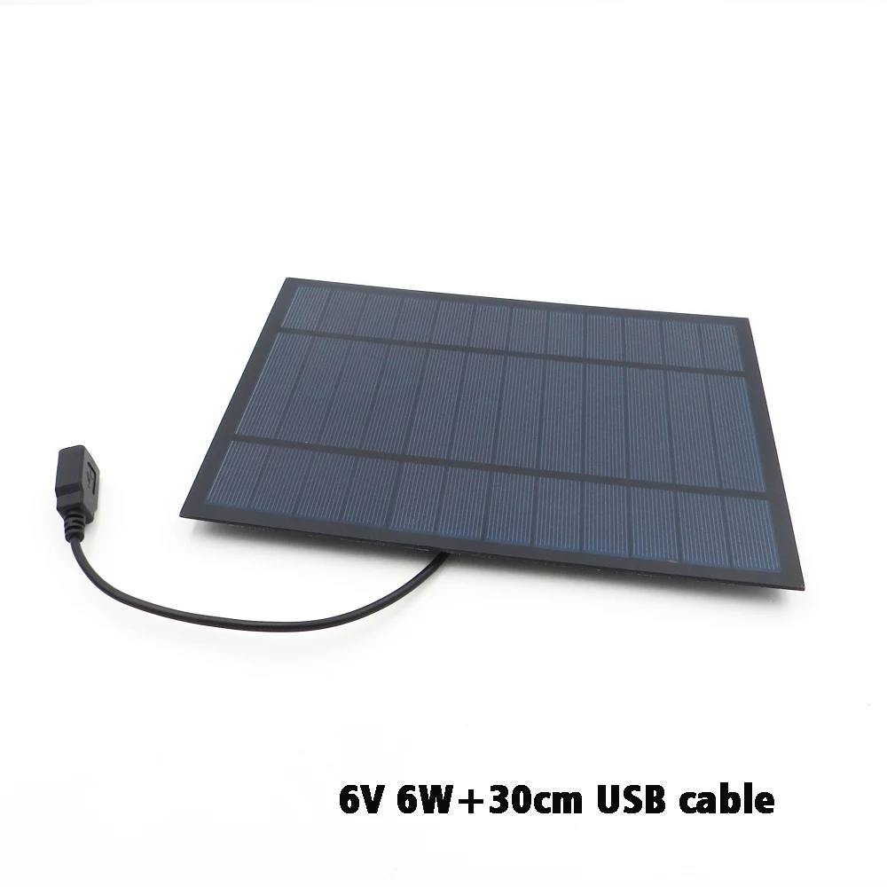 6 в 6 Вт 4,5 Вт 2 Вт 3 Вт 3,5 Вт Солнечная Панель зарядное устройство 5 в USB выход поликристаллическая Солнечная батарея DIY Солнечная зарядка кабель 30 см