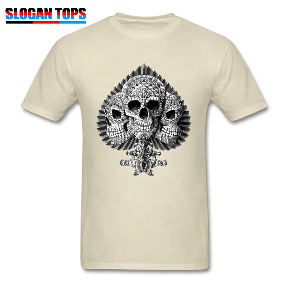 Prevalent Men's Tees Skull Spade 6396 Personalized T Shirts 100% Cotton Short Sleeve Design T-shirts Round Neck Skull Spade 6396 beige