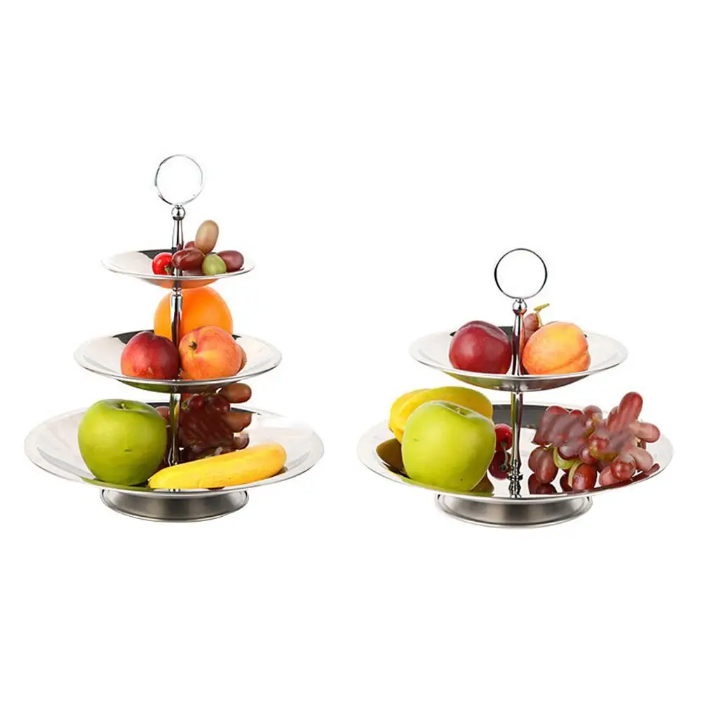 

2/3 Tiers Fruit Bowl Rack Stainless Steel Thicken Fruit Stand Holder for Cake Candy Fruit Display Household Bathroom Shelves 30E