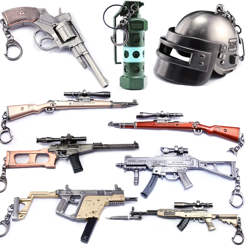 

Hot Game Playerunknown's Battlegrounds 3D Keychain 15 style PUBG Keyring saucepan Pendant funny kids Toy gun helmet accessories