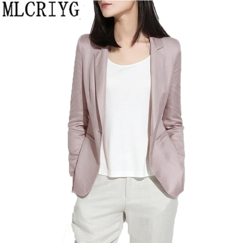 Новинка, приталенный Блейзер с длинным рукавом, на одной пуговице, Женский льняной пиджак, одежда для работы, высокое качество, LX43