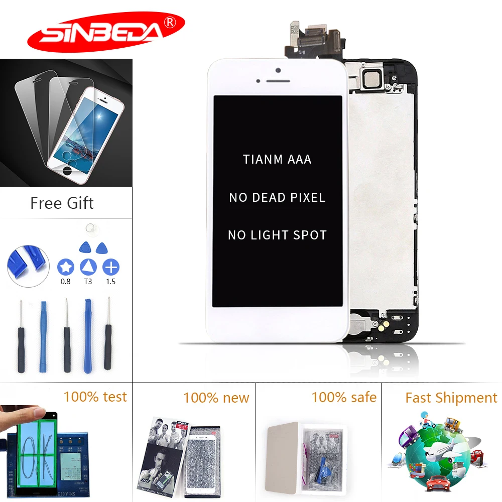 

AAA LCD Display For iPhone 5 5S 5C LCD Display Touch Screen Digitizer+Home Button +Front Camera+Ear Speaker Full Screen