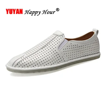 

2019 Summer Shoes Men Sandals Flat Leather Men Shoes Loafers Breathable Holes Shoes Summer Male Loafers Soft Comfortable KA1261