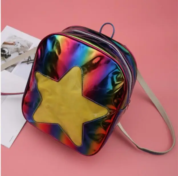 1 шт. милый прозрачный рюкзак Лазерная ITA сумка Harajuku маленькая школьная звезда в форме сердца голографический Мини Рюкзак - Цвет: colorful star