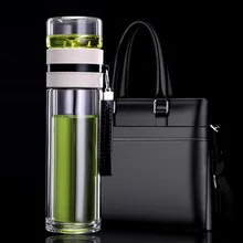 Double-layer Tea Bottle High Borosilicate Glass Water Bottle Men's Office Special High-grade Teapot with Tea Partition Glass Cup double layer 2l chemical glass reactor manufacturer price vacuum distillation high borosilicate glass laboratory instruments