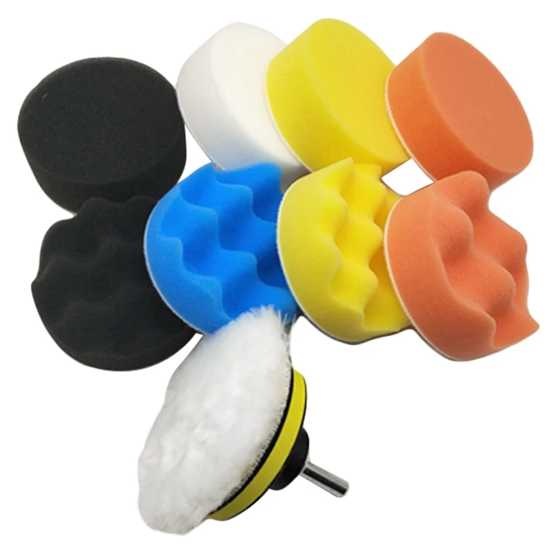 

New 3 Inch Car Polishing Disc 80mm Self-Adhesive Polishing Waxing 10 Piece Set Wool Wheel Wave Flat Sponge Wheel Beauty Waxing