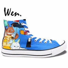 Вэнь ручная роспись Аниме обувь дизайн пользовательские фигурка Принцесса Мононоке Мой сосед Тоторо мужские женские высокие холщовые кроссовки