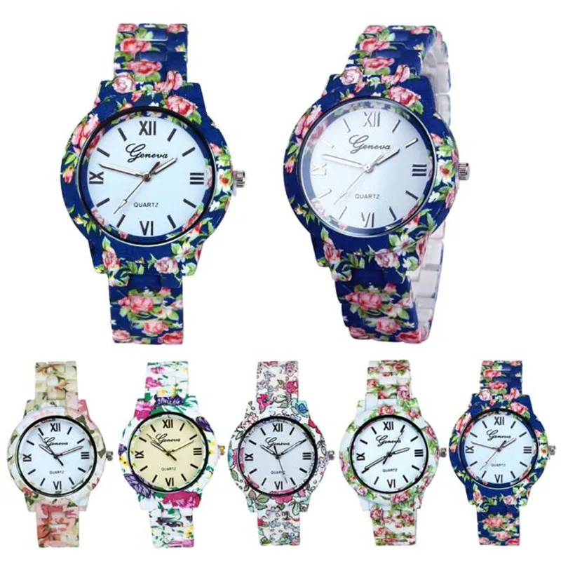

2018 Vente Fashion Men women flower Band Analog Quartz Business Wrist Watch creative Christmas New Year Gift Wrist Watch