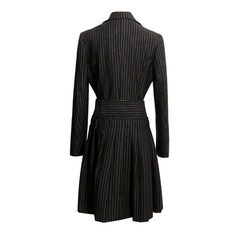 TWOTWINSTYLE, осенний комплект из 2 предметов, женский черный блейзер в полоску с длинным рукавом, пальто с неровной складкой, юбка миди, Женская мода