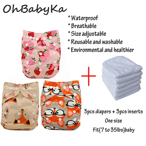 Ohbabyka Многоразовые детские тканевые подгузники водонепроницаемый размер регулируемый уход за ребенком Карманный подгузник 3 шт+ 3 шт микрофибры Моющиеся вставки - Цвет: OB02