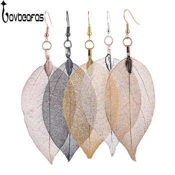 LOVBEAFAS 2018 Fashion Brincos Bohemian Long Earrings Unique Natural Real Leaf Big Boho Earrings For Women Fine Jewelry Gift