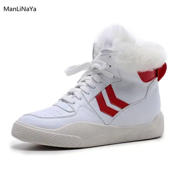 

Round Toe Inside of Plush Women Boots Cross-tied Warm Winter Casual Platform Female Snow Boots Slip on Stripes Ladies Sneakers