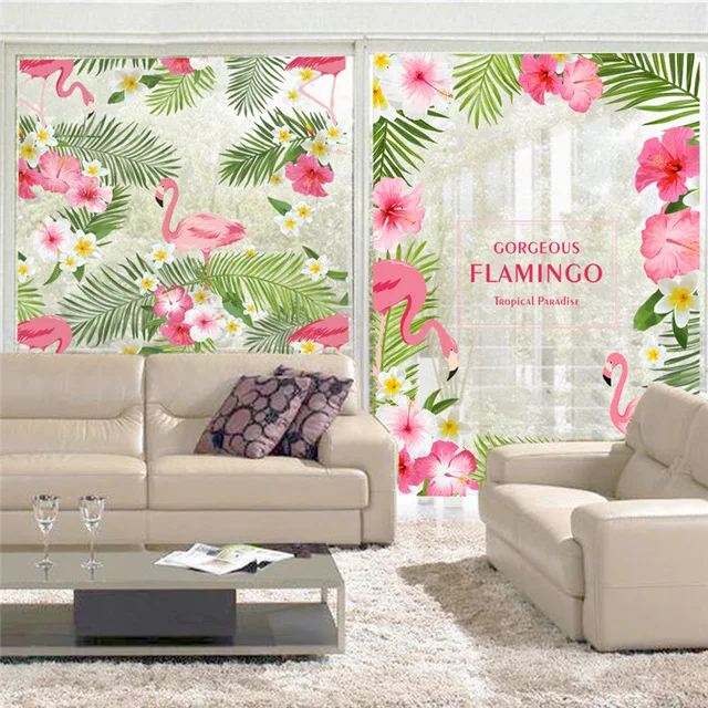 Романтический сад великолепный Фламинго цветок наклейки на Окно Наклейка Спальня Гостиная стены Искусство домашний декор плакат на стену свадьба