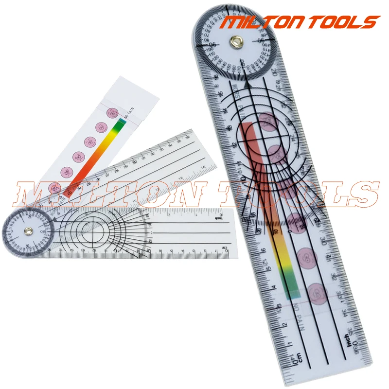 2 в 1 боли Гониометр позвоночника линейка гониометра тестер движения боли шкала 360 профессиональный, 12 шт./партия