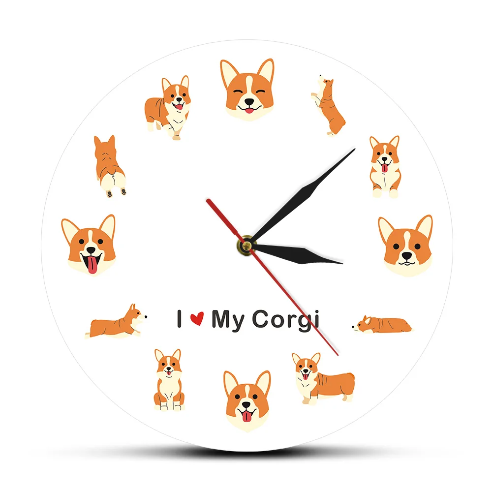 

Welsh Corgi Cartoon Modern Wall Clock Adorable Dog Breed Wall Watch Corgi Lovers Home Decor Wall Art Dog Doggie Pet Breed Gift
