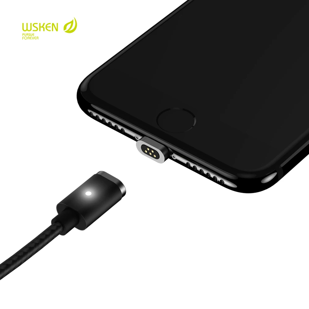 Магнитный зарядный кабель WSKEN 2 в 1 для iPhone 6, 7, 8 Plus, X, samsung, Xiaomi, 8 pin, IOS, Micro usb, светодиодный кабель для быстрой зарядки