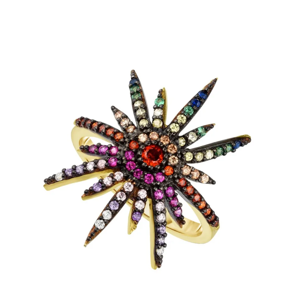 

rainbow colorful starburst women fashion ring jewelry Gold color 2019 summer new design trendy rings