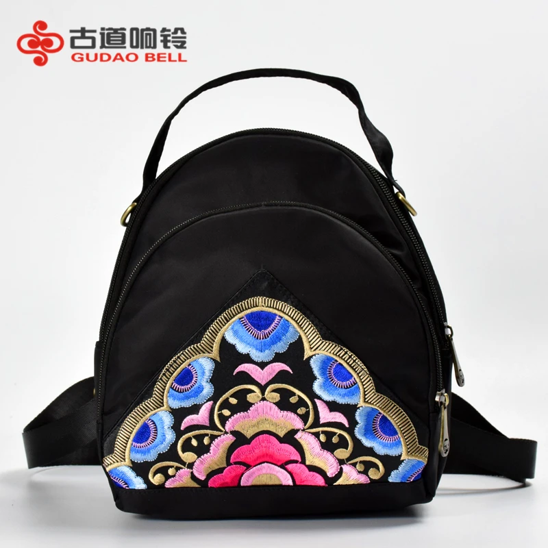 

Old style bell new style national wind embroidered embroidered shoulder bagOxford spinning casual black bag double
