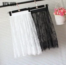 hot Summer Women Lace Skirts  Fashion Solid Casual Mesh tulle skirt Hollow Out short Pencil Elegant elastic Black White Skirt D6