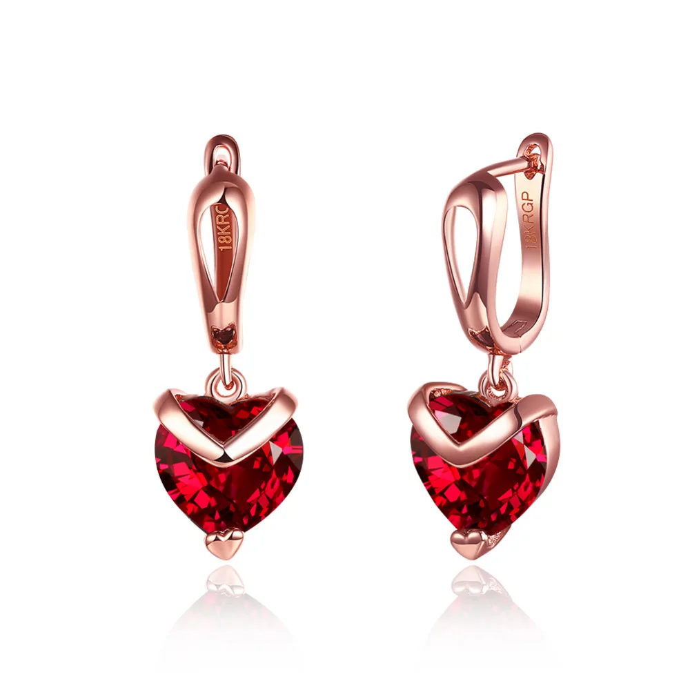 

ARUEL Fashion Women Rose Gold color Red Crystal Charm Drop Earring Love Heart Dangle Earrings Girls Jewelry Gifts Earrings
