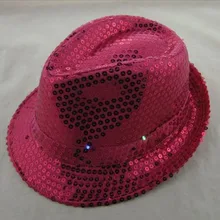 Free Shipping Flashing Light Up Led Fedora Trilby Sequin Unisex Fancy Dress Dance Party Hat