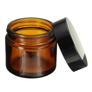 

1pcs 60ml Amber Glass Jar Pot Skin Care Cream Refillable Bottle Cosmetic Container Makeup Tool With Black Lid For Travel Packing